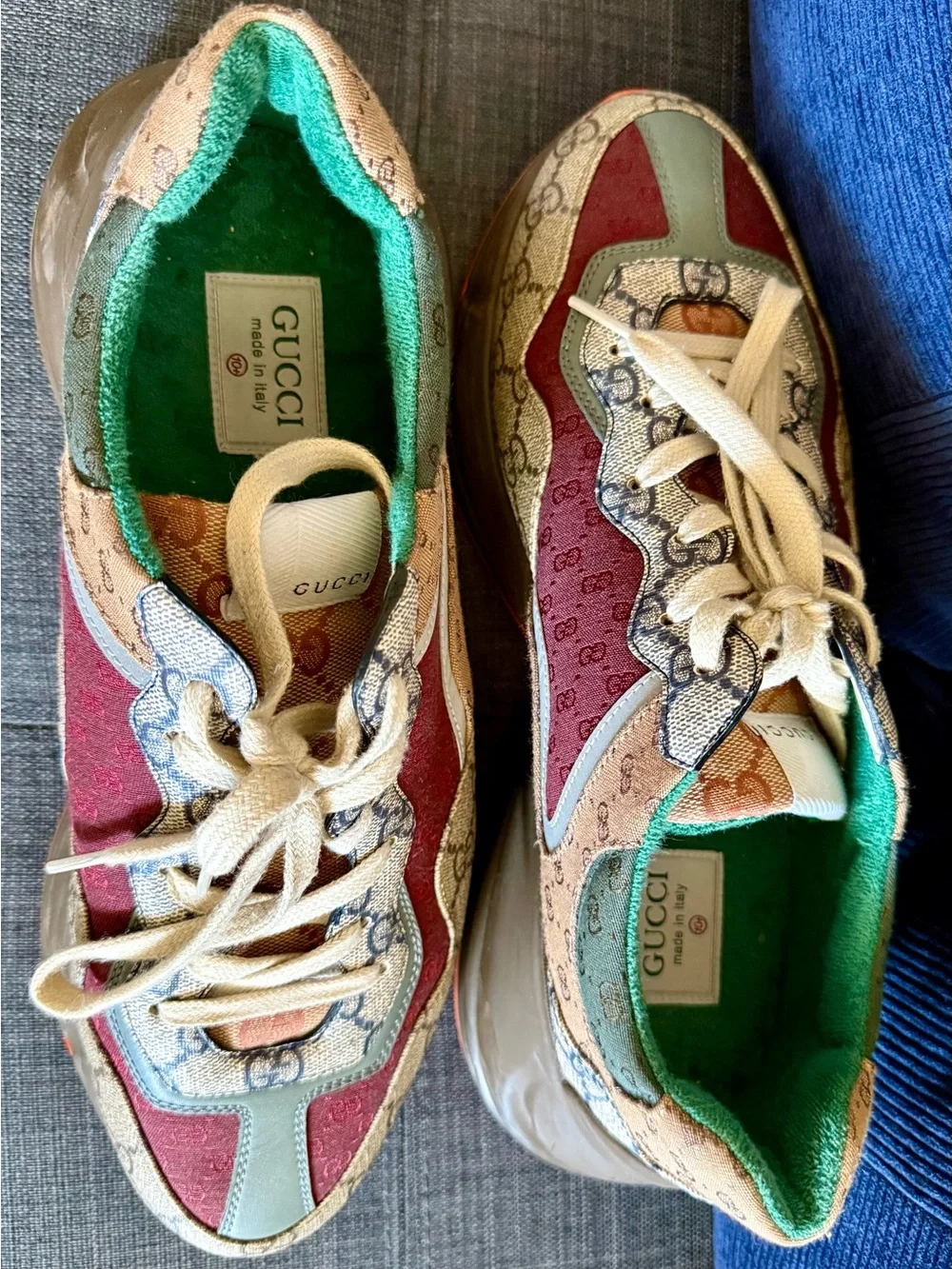 Gucci Multicolor Logo Panel Lace-Up Sneaker in Burgundy, Tan, Green